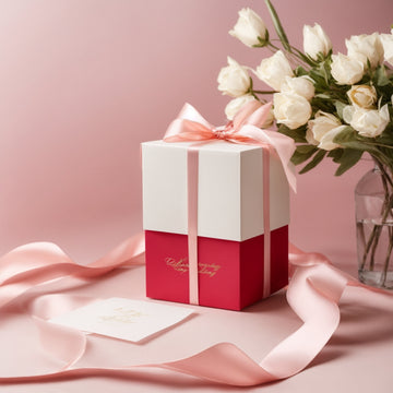 A elegant gift box with a greeting card as a gift for mum