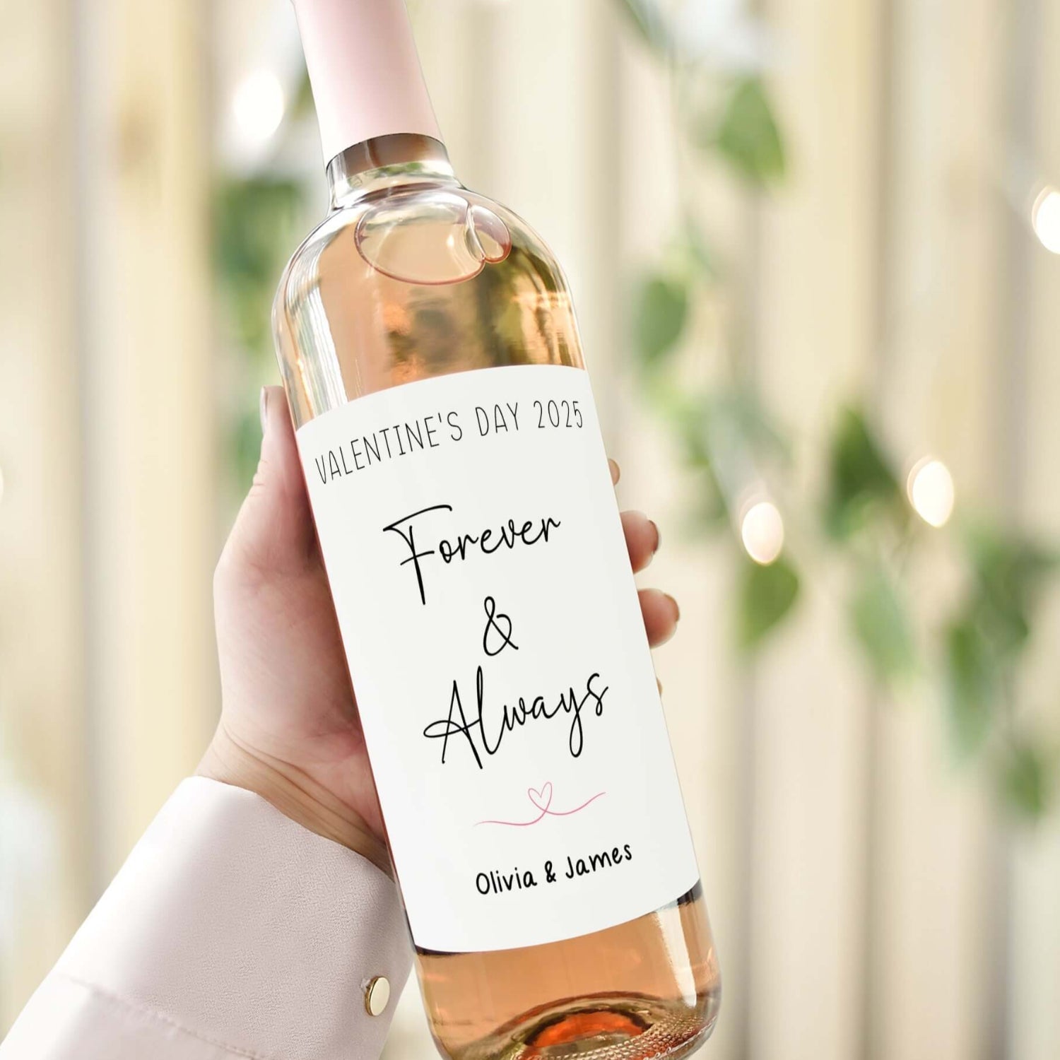 A wine bottle with a customisable Valentine’s Day label