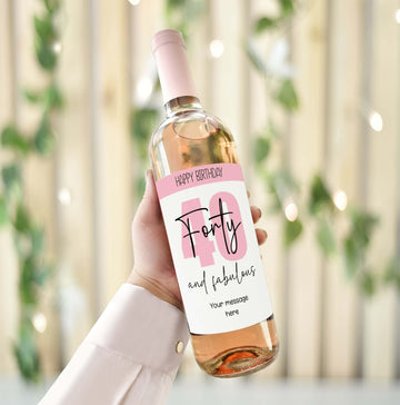 fourty and fabulous, Personalised custom wine labels for birthdays and milestones. Premium quality, easy application, and perfect for any celebration.