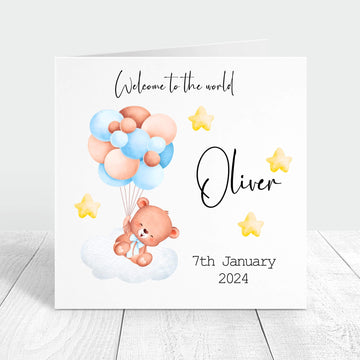 welcome to the world baby bear new baby boy card