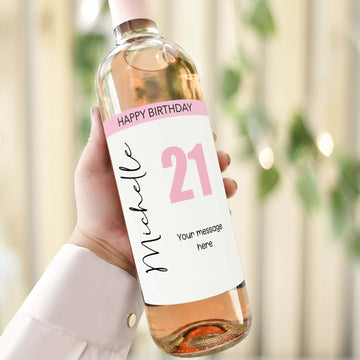 happy 21st birthday personalised name wine label