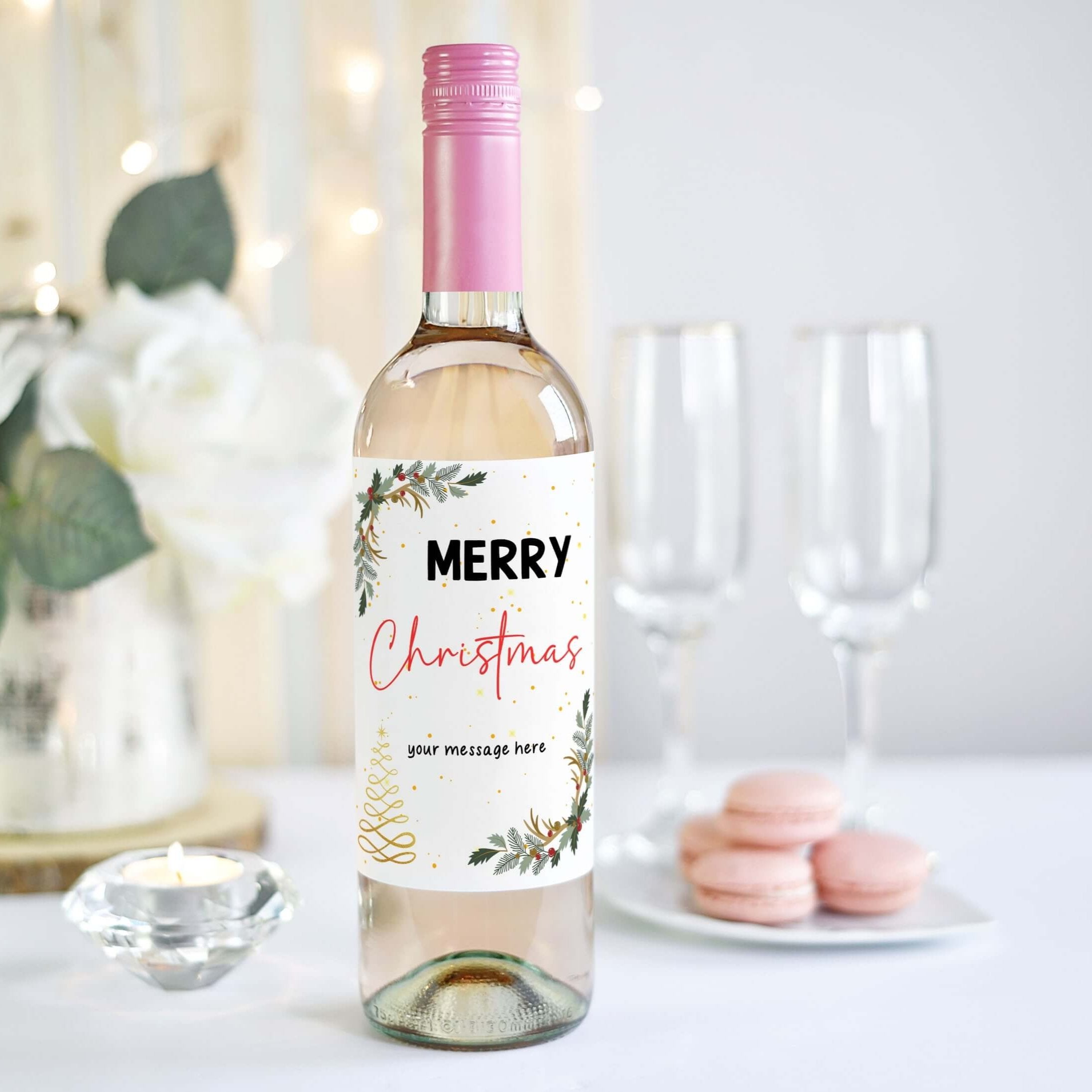 A classic and traditional design on a personalised wine label