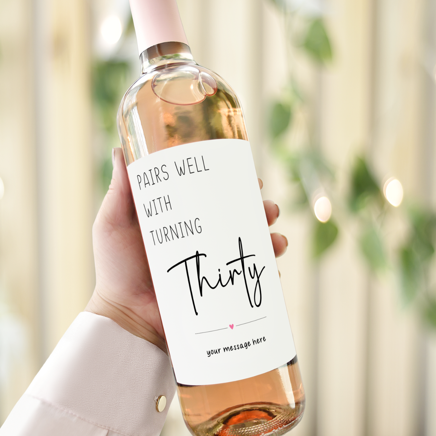 Custom wine label reading "Pairs Well with Turning Thirty," perfect as a funny 30th birthday gift.