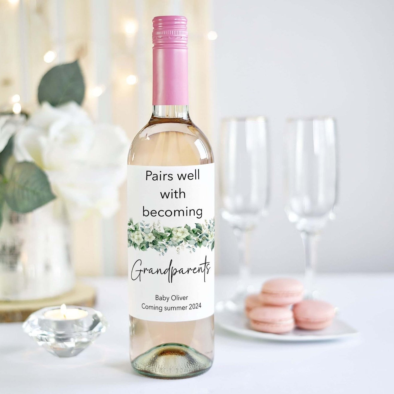 Pregnancy announcement grandparents gift wine label