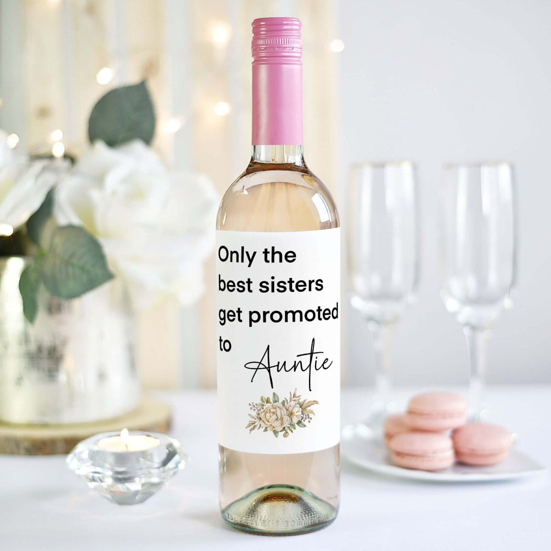 only the best sisters get promoted to auntie wine bottle label
