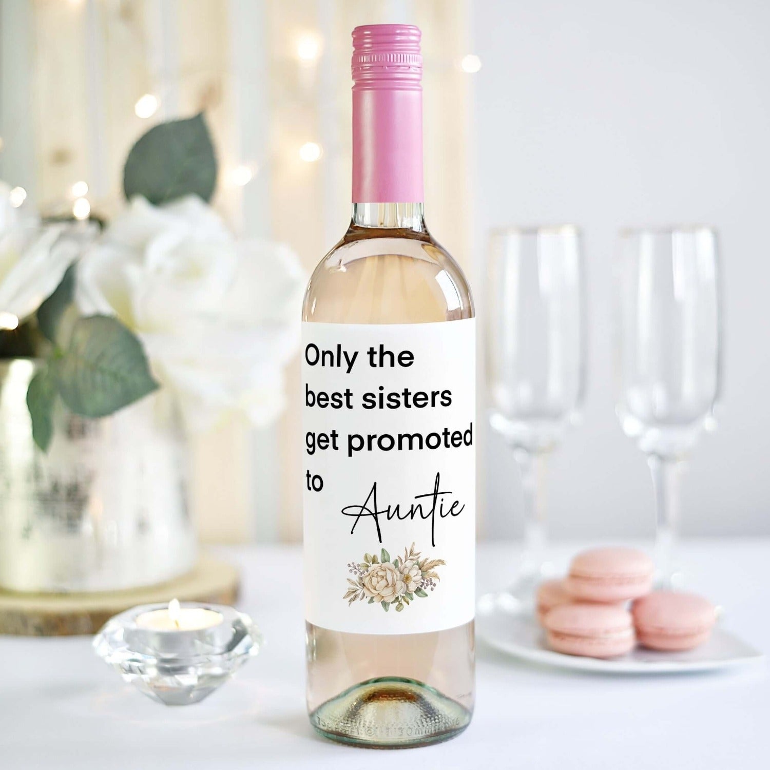 pregnancy announcement gift for sister wine label