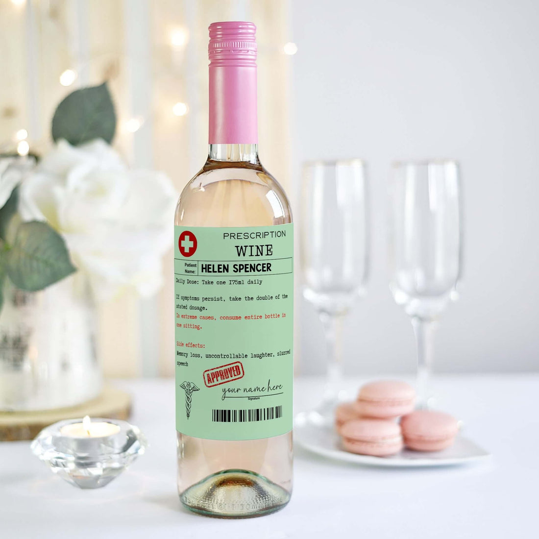 a funny mimic prescription wine bottle label
