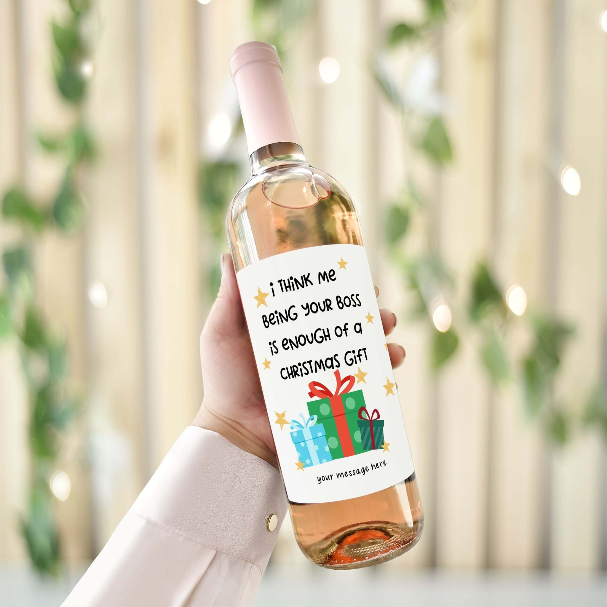 i think me being your boss is enough of a christmas gift wine label
