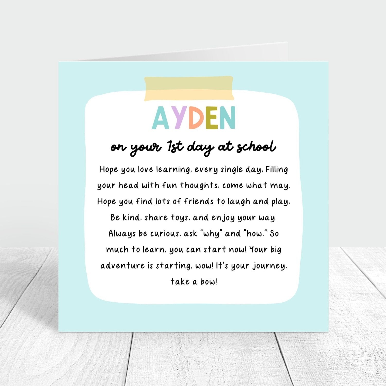 blue card for boy on your first day at school