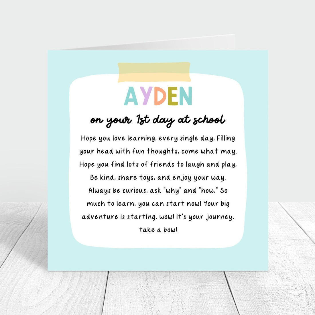 blue card for boy on your first day at school