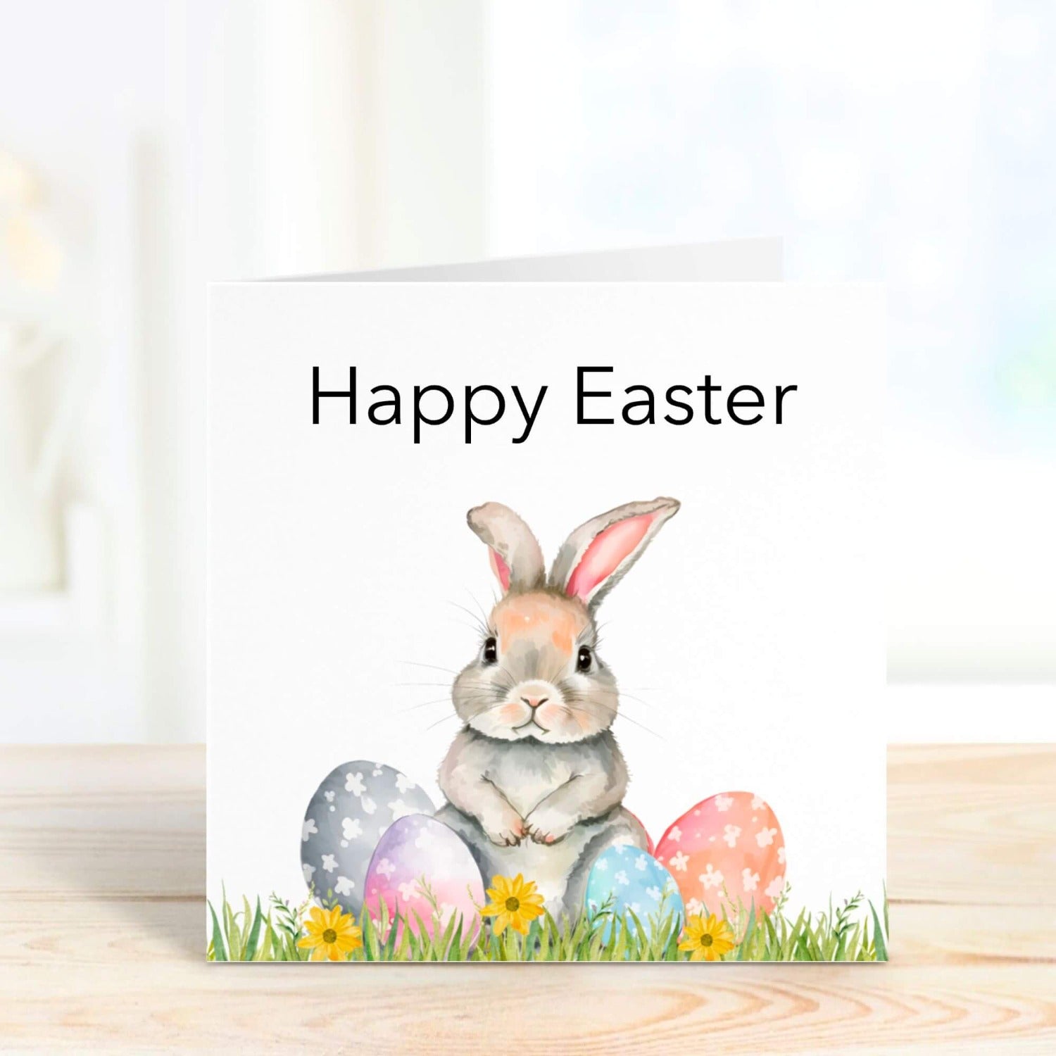 cute bunny and eggs greeting card for easter