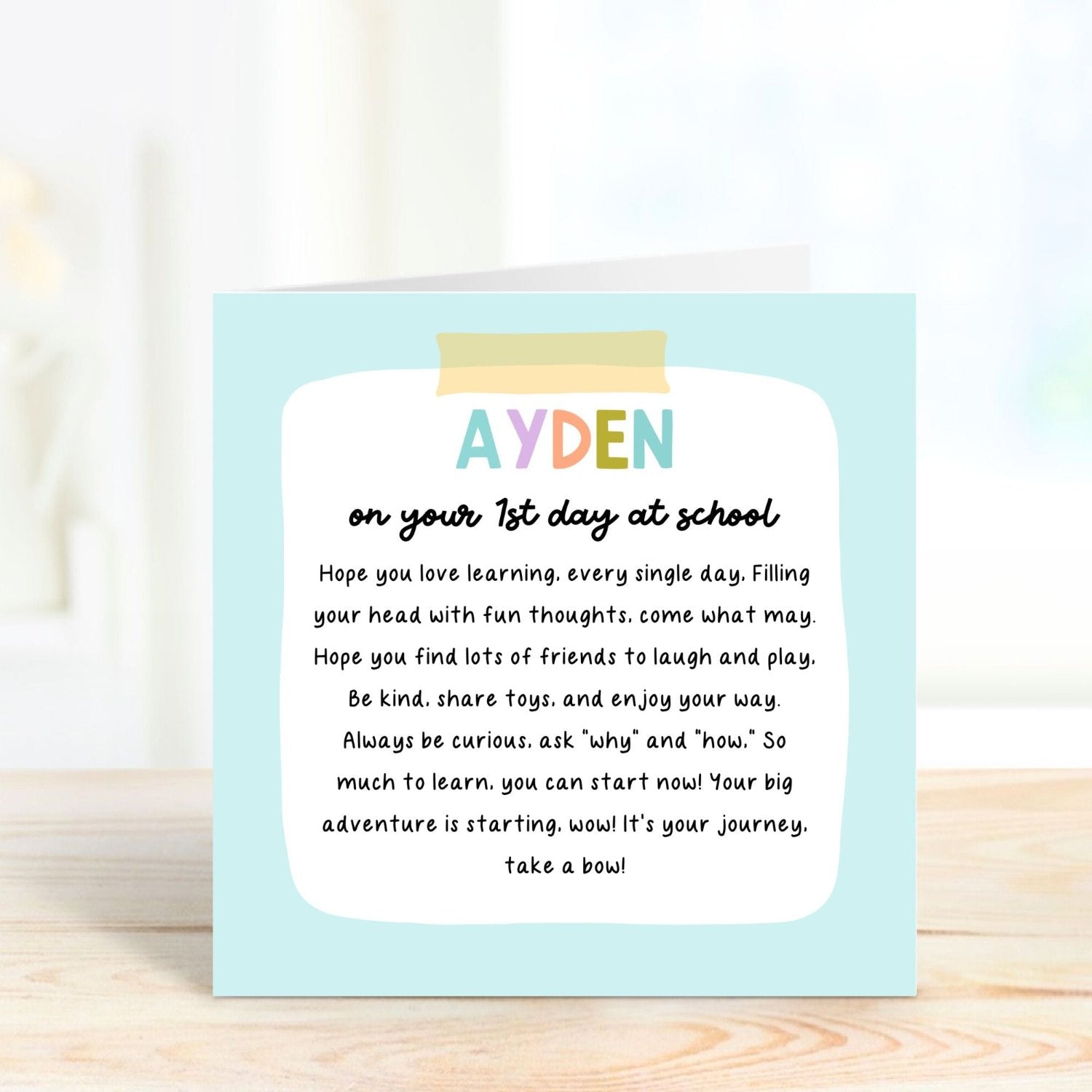 poem card for little boy on 1st day at school