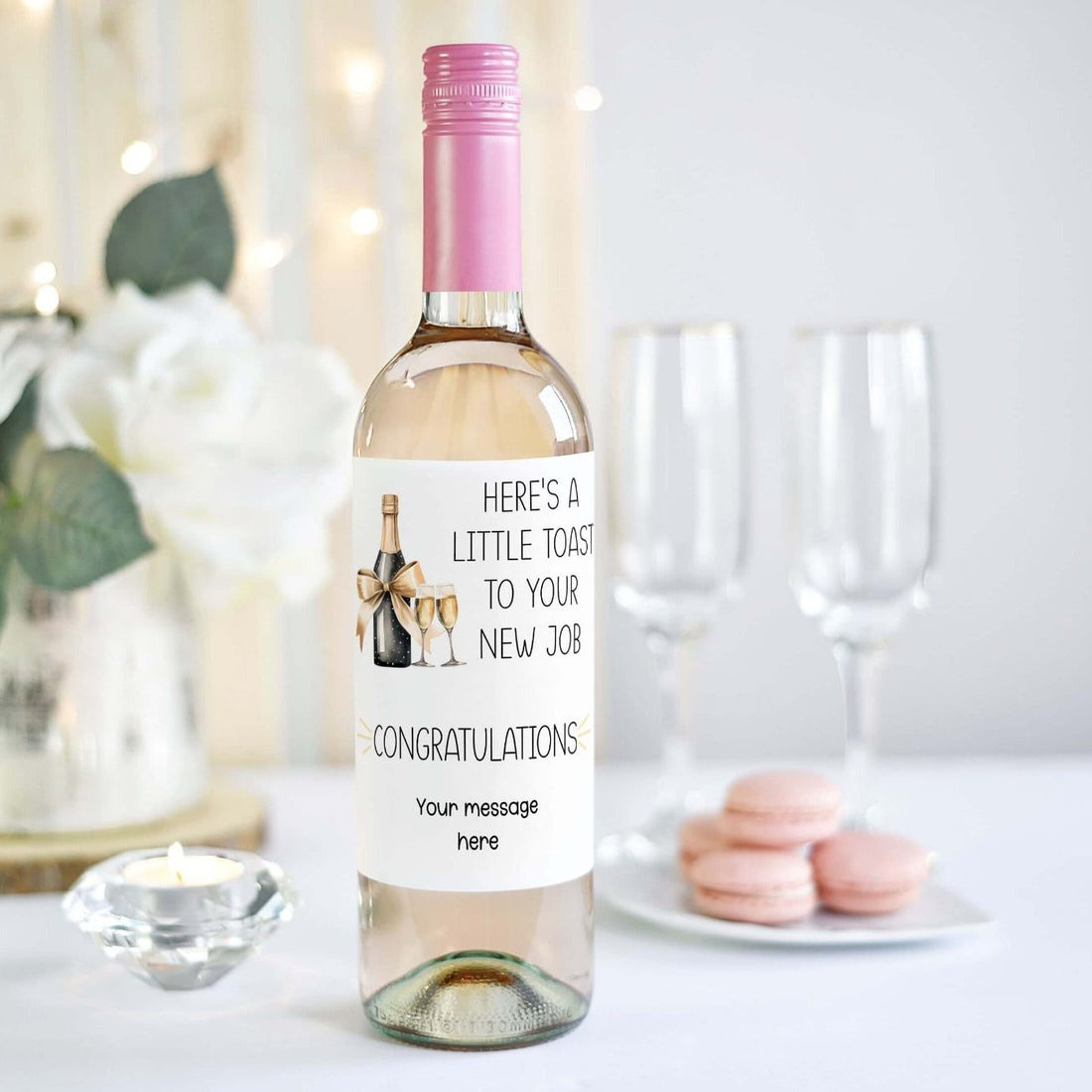 here's a little toast to your new job personalised wine bottle label