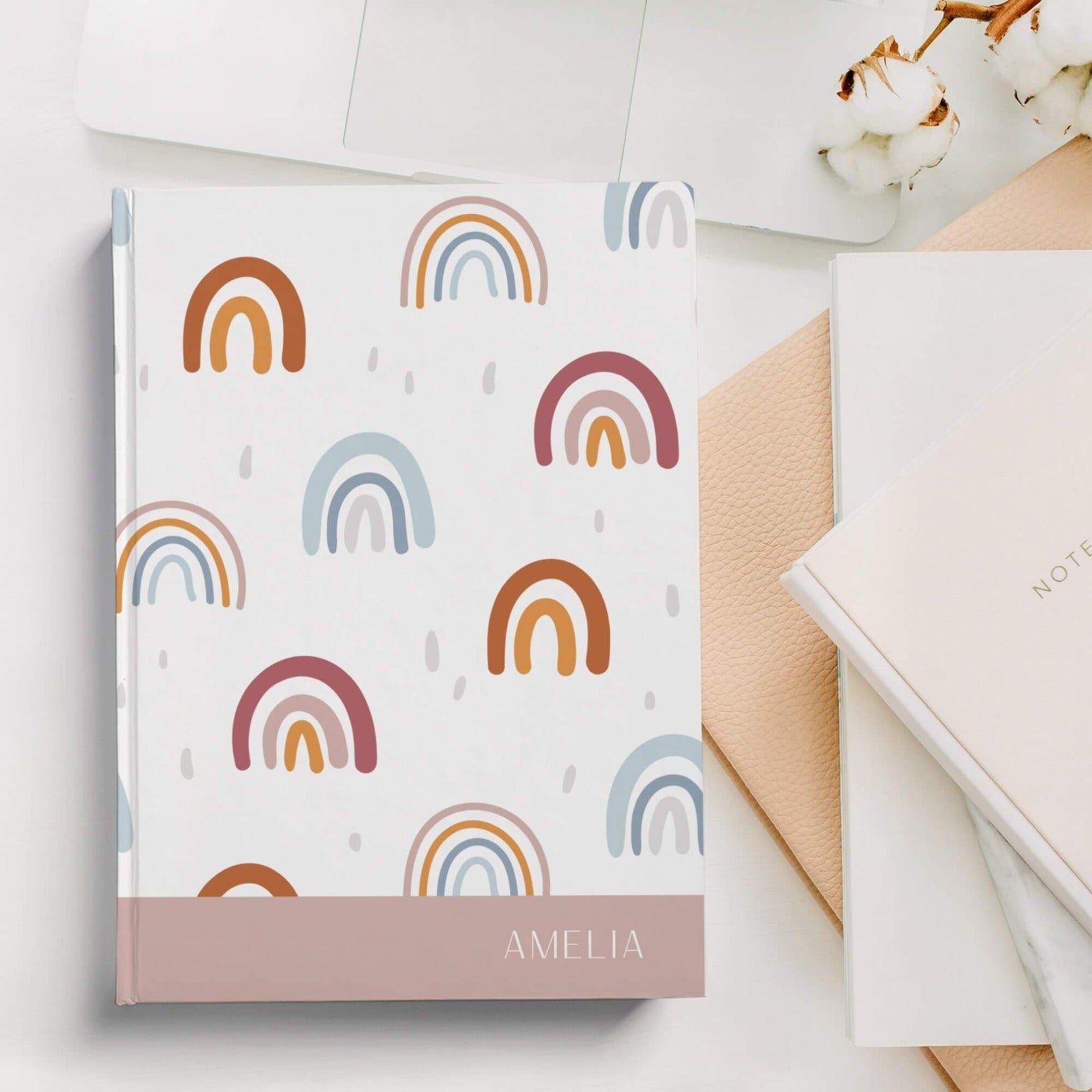 boho rainbow personalised hardcover notebook