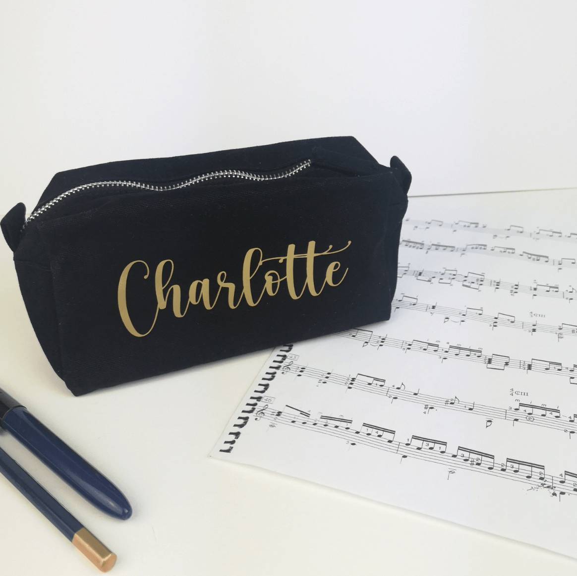 custom name in a black pencil case