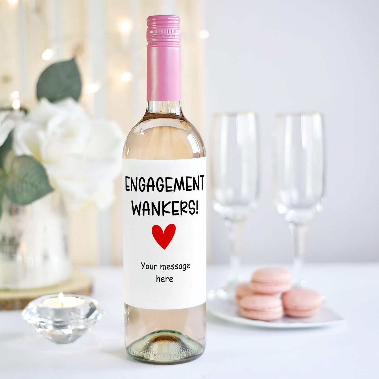 engagement wankers wine label personalised with message