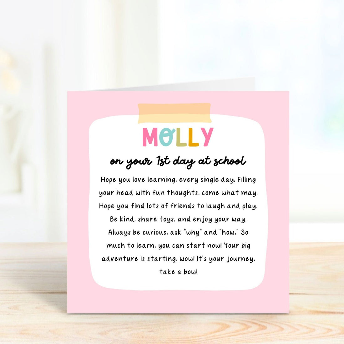 pink poem card on your 1st day at school