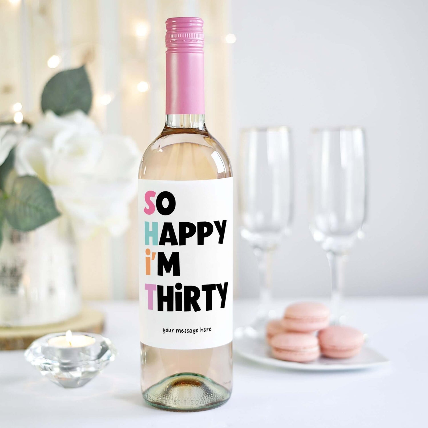 Funny custom wine label for a 30th birthday gift, ideal for celebrating a sister or best friend's milestone with humour.
