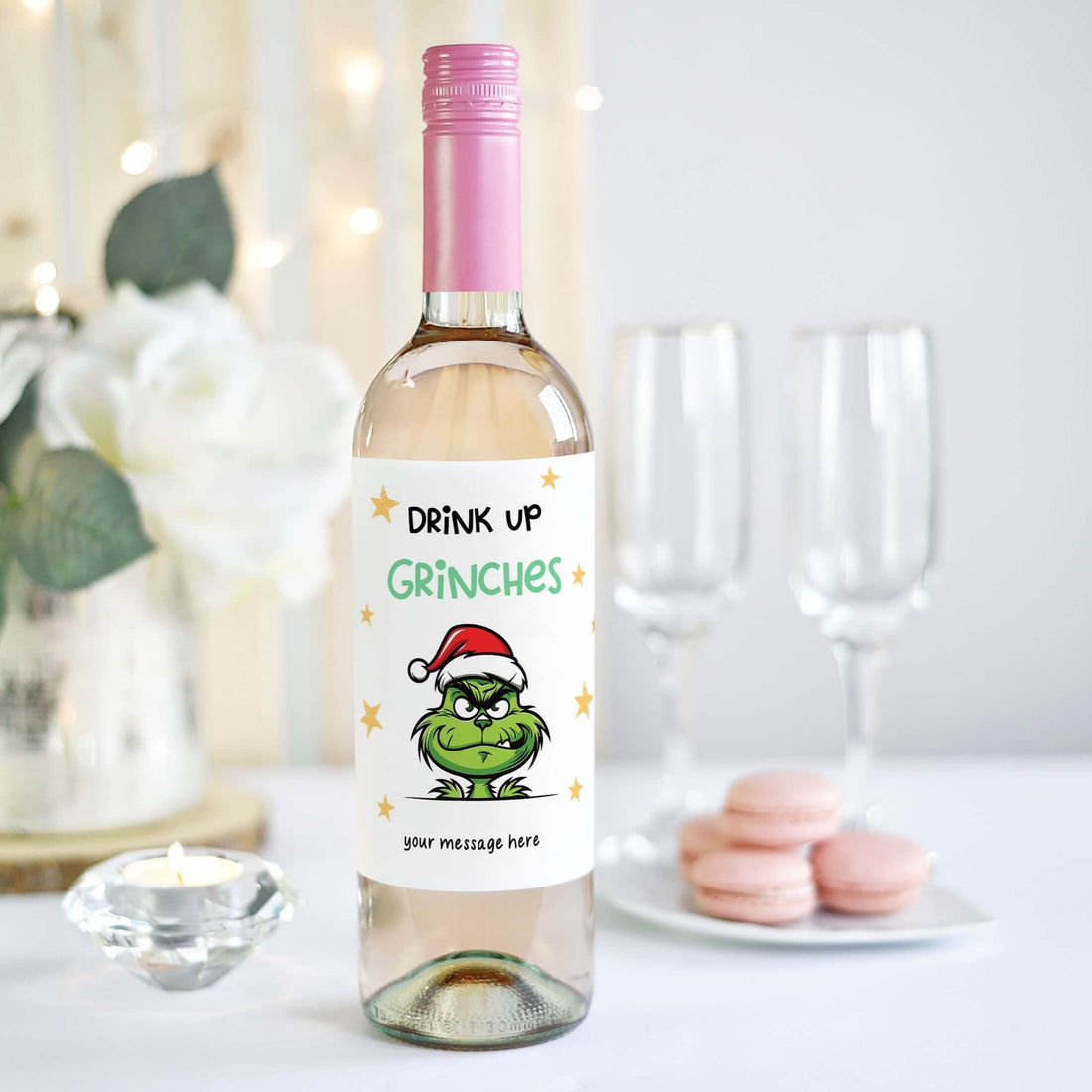 funny christmas wine label drink up grinches
