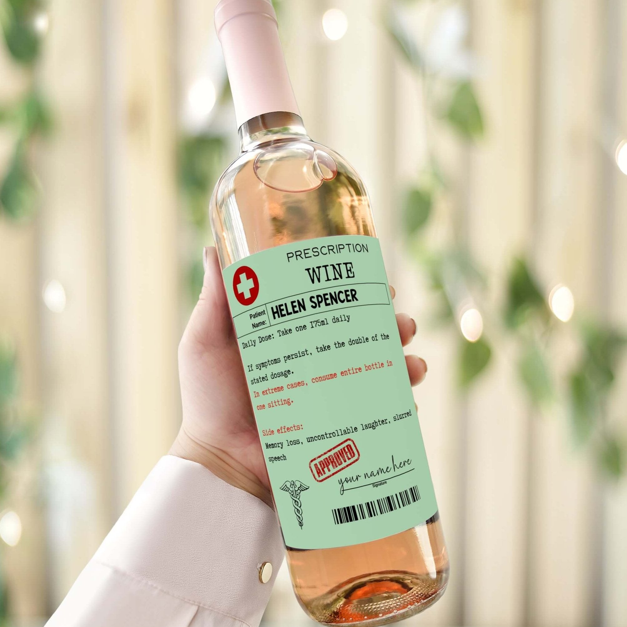 a funny mimic prescription wine bottle label