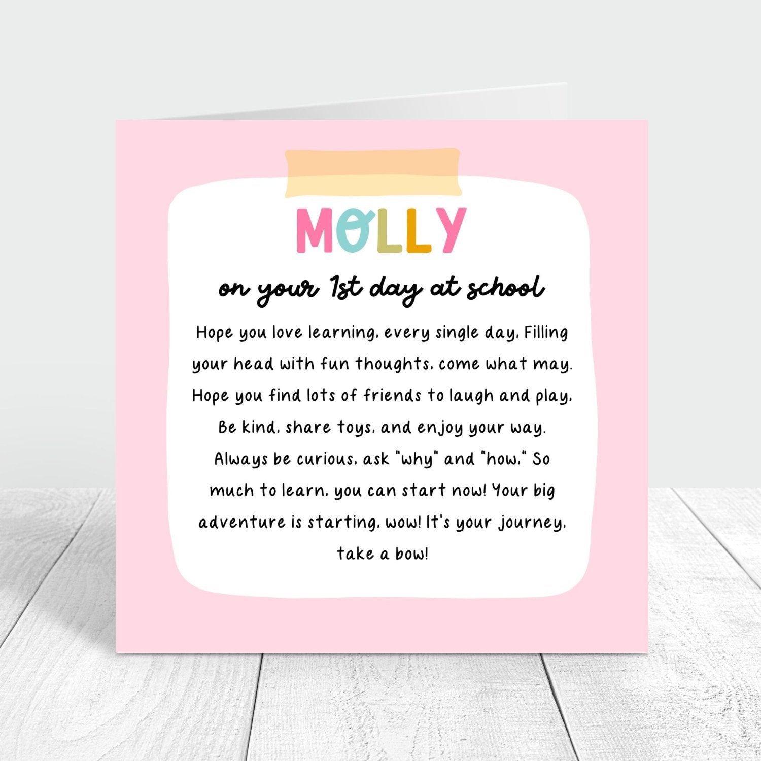 pink poem card on your 1st day at school
