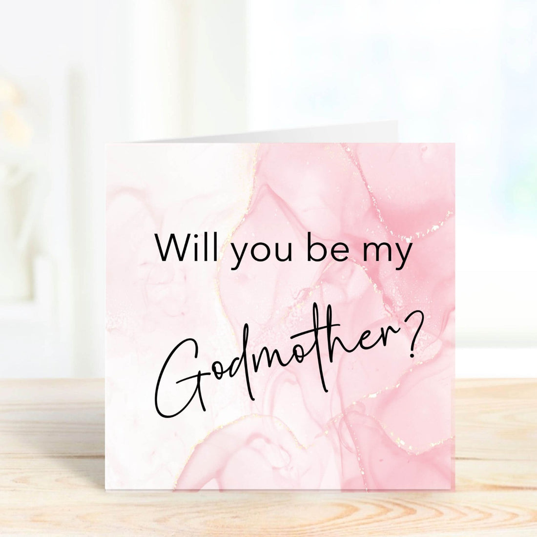 will you be my godmother personalised pink card