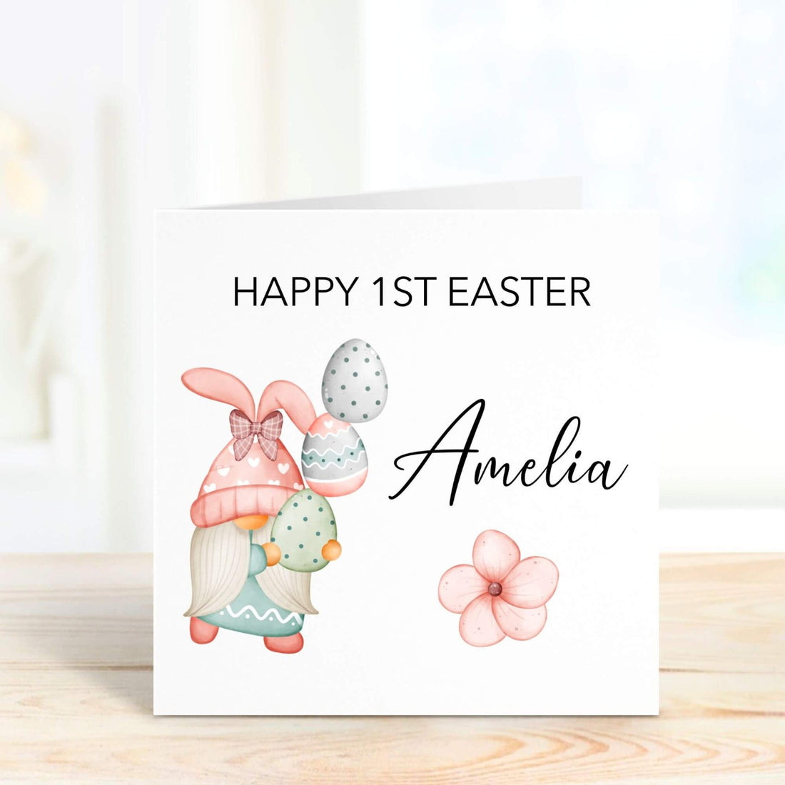 happy first easter little girl gnome personalised card