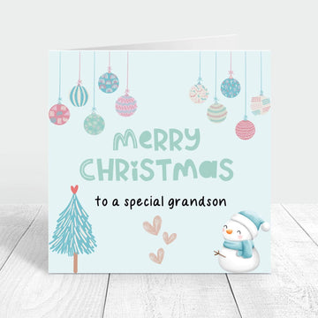 Merry Christmas to a special grandson blue card