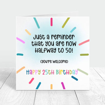 halfway to 50 birthday card