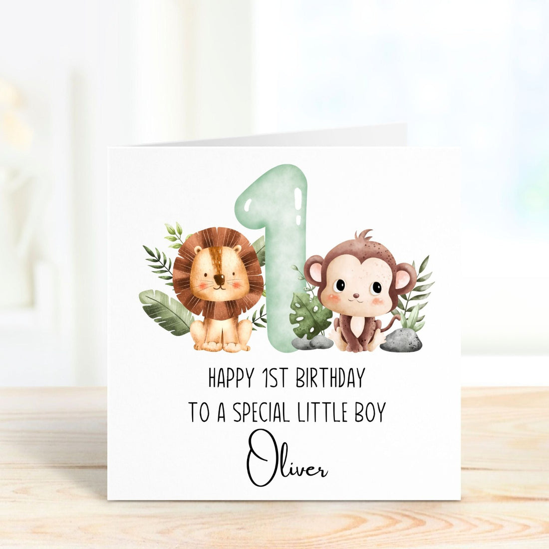 happy 1st birthday card jungle animals personalised