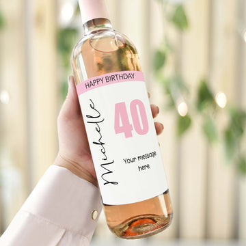 happy 40th birthday personalised wine label with name and message