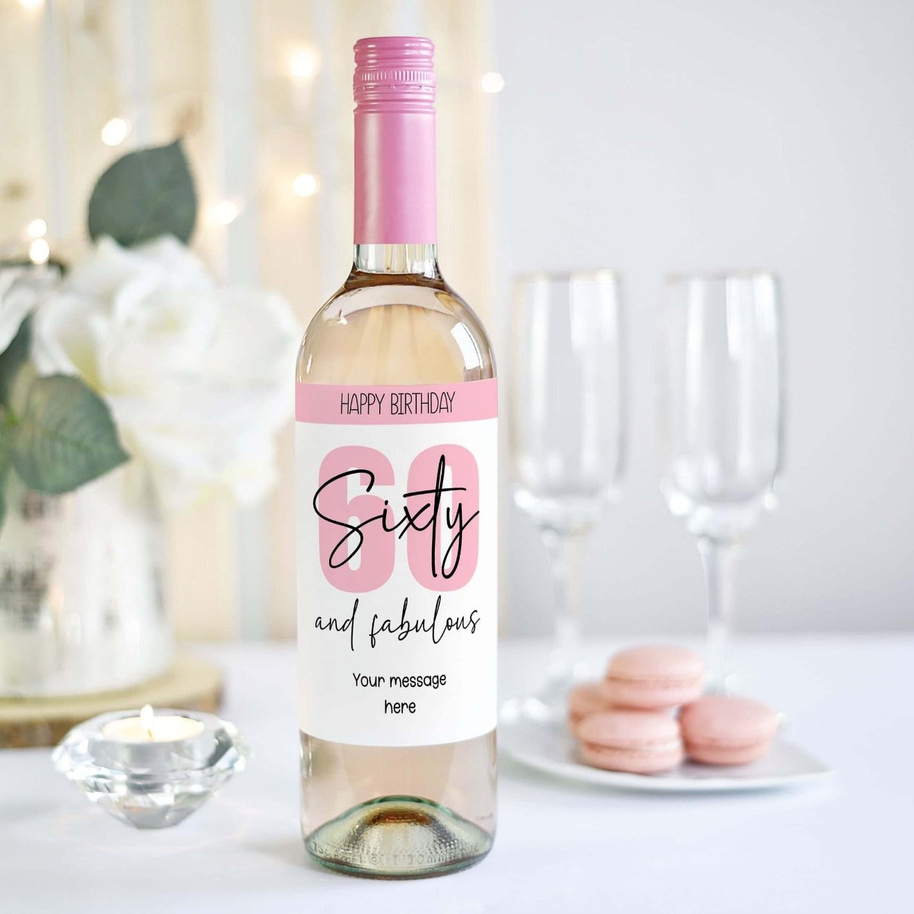 60 and fabulous custom wine bottle label