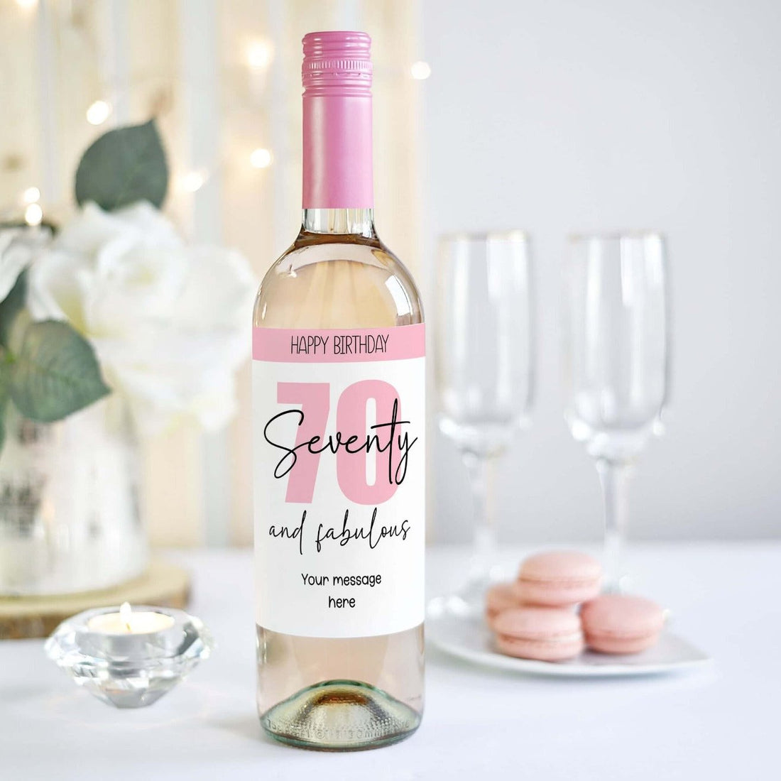 personalised happy 70th birthday wine bottle label