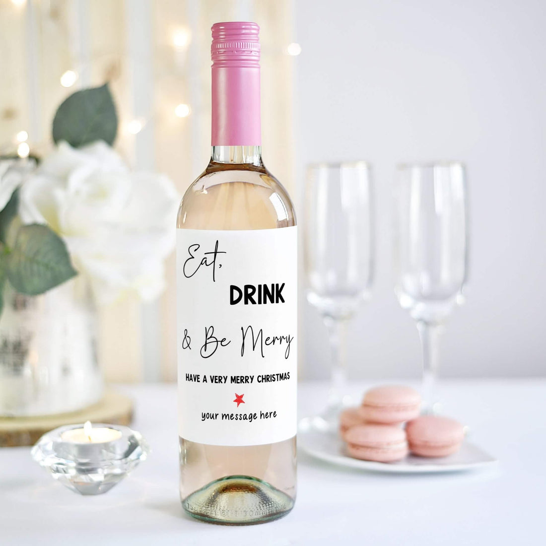 Eat, drink and be merry christmas wine bottle label