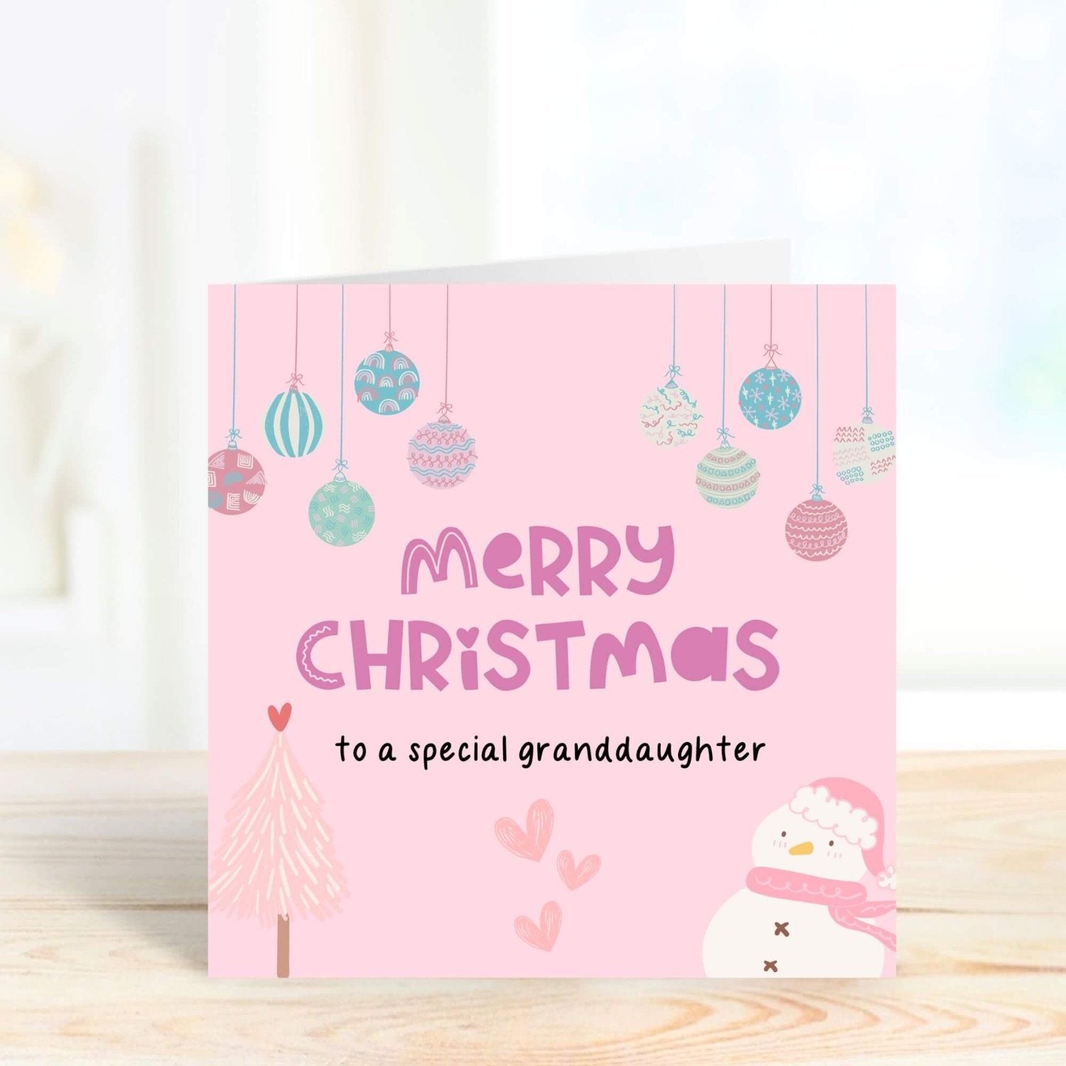 Christmas card for granddaughter in pink