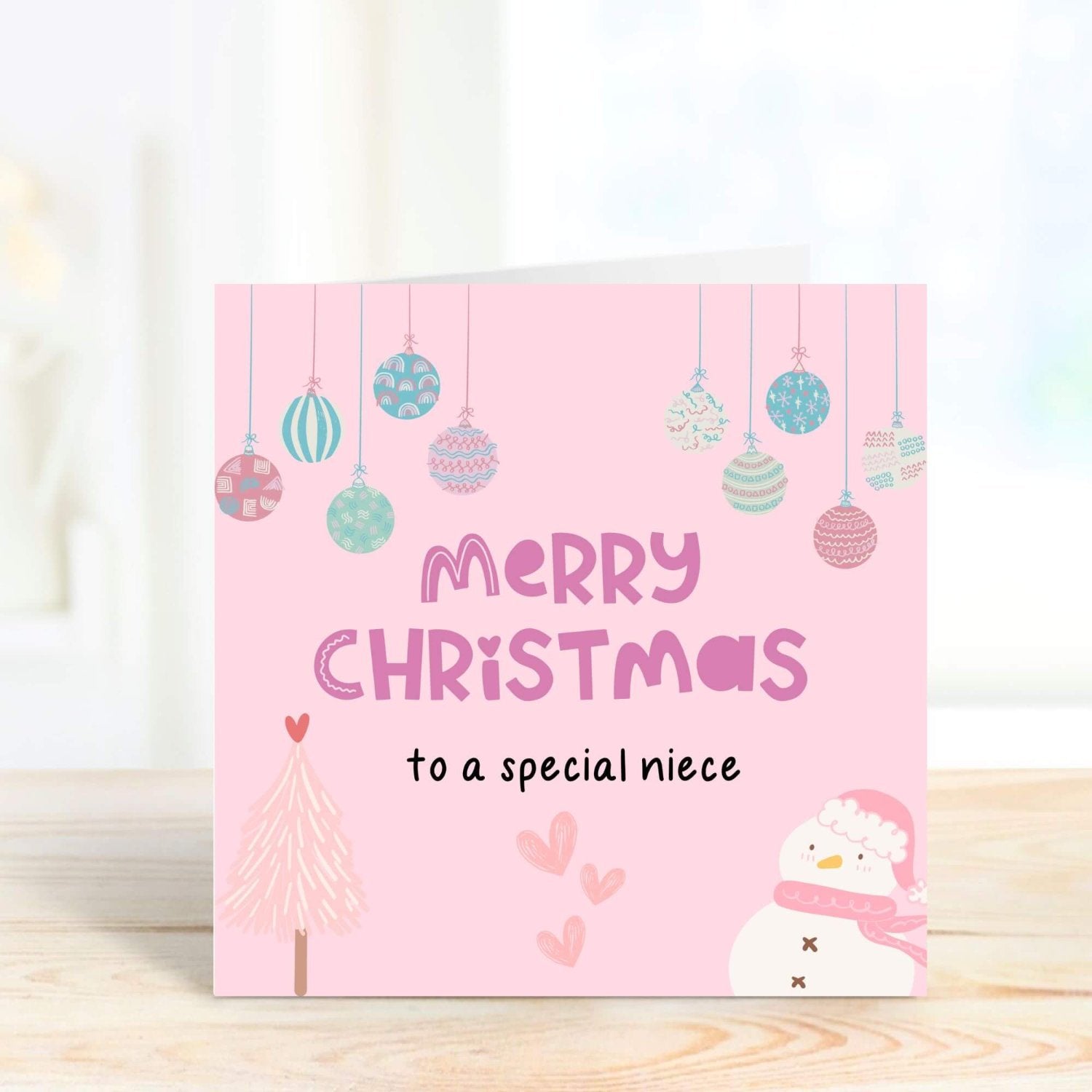 pink Christmas card for niece