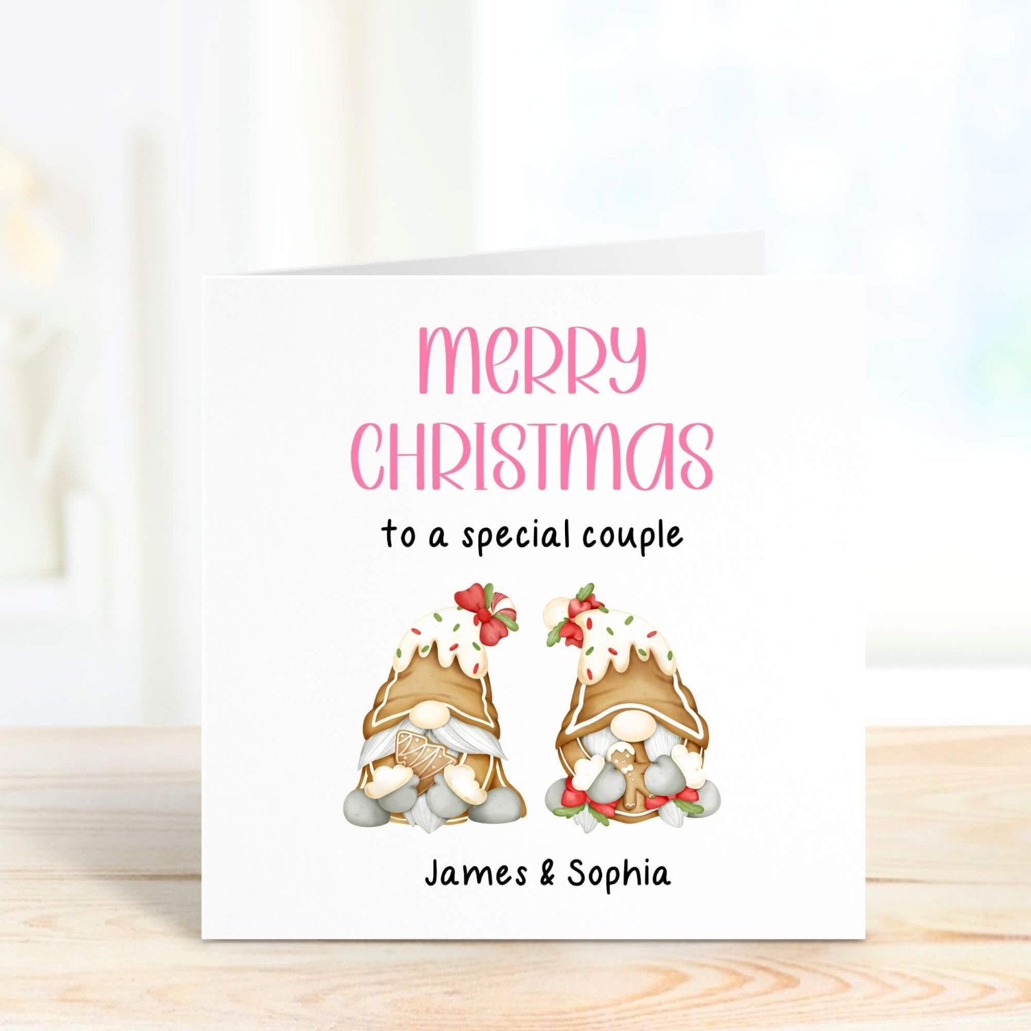 A Christmas card to a very special couple with gnomes design