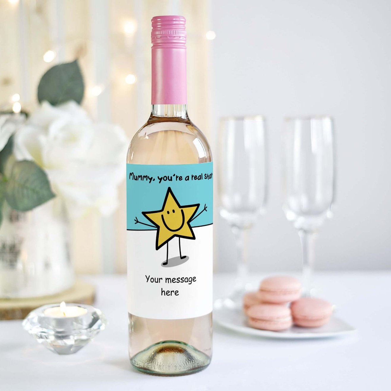 mummy you're a real star personalised wine bottle label