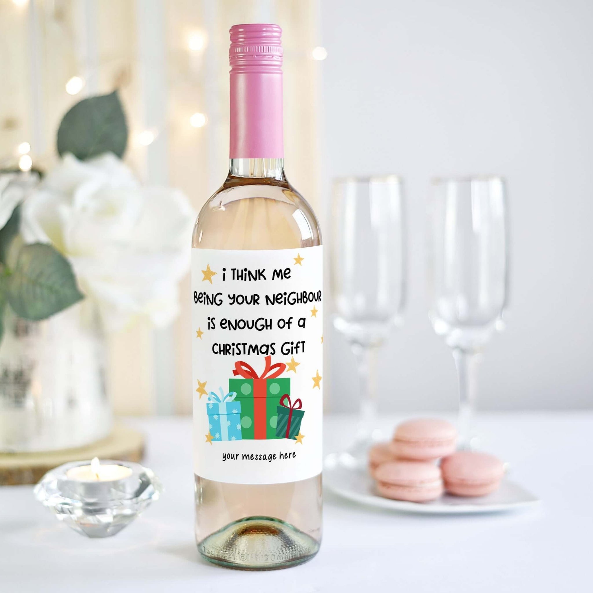 neighbour wine bottle label for christmas gift