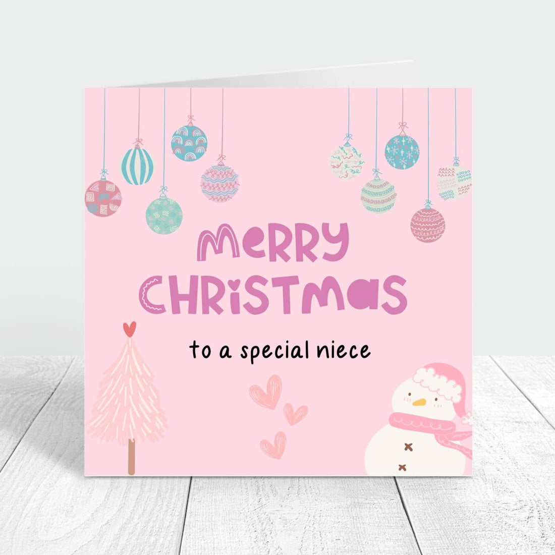merry christmas card for niece in pink
