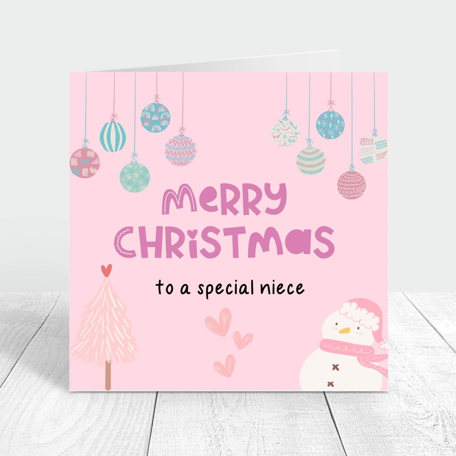 merry christmas card for niece in pink
