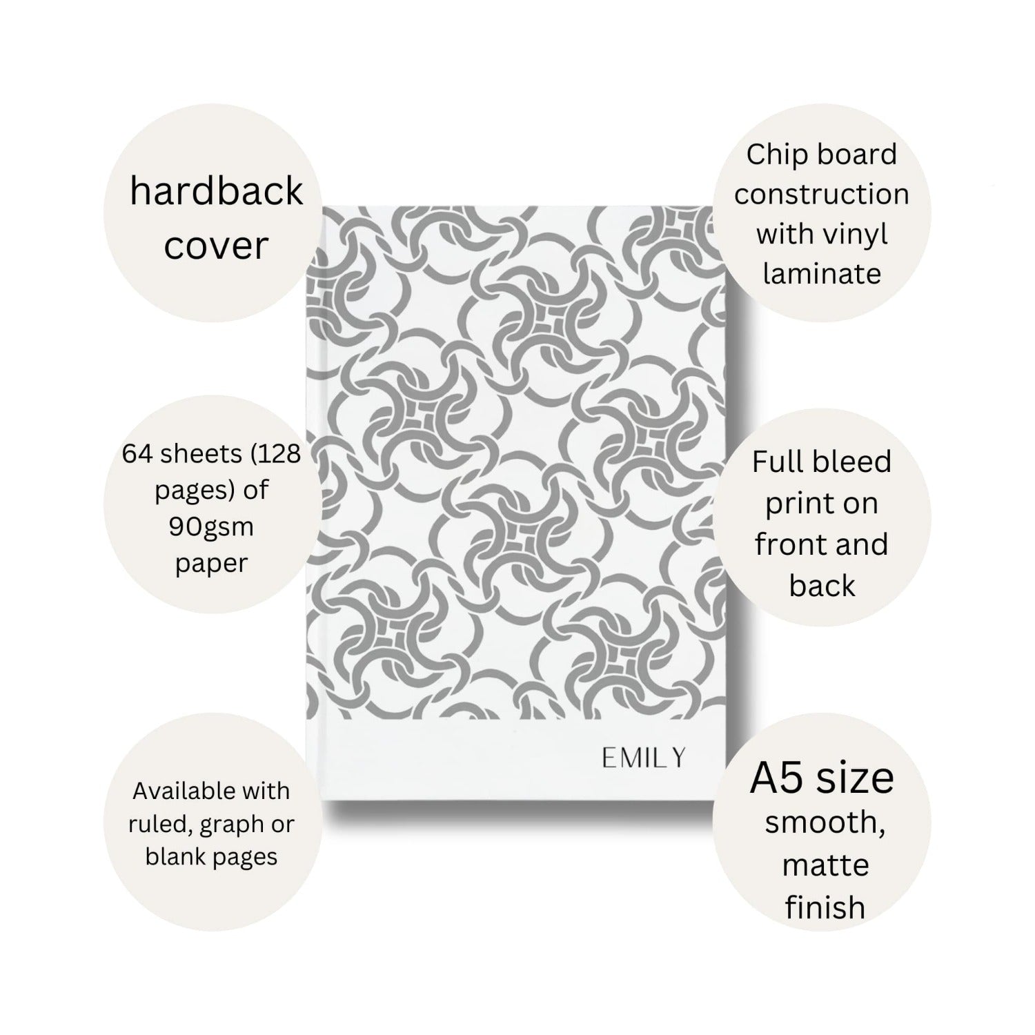 personalised hardcover notebook with celtic knot pattern