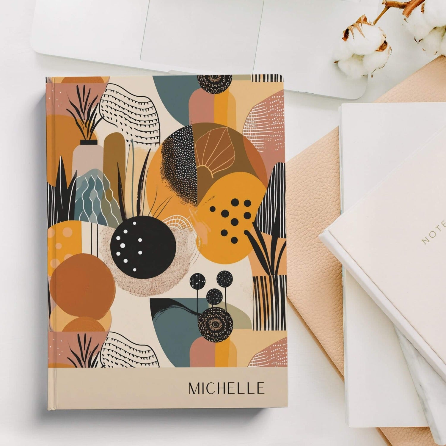 boho abstract personalised notebook