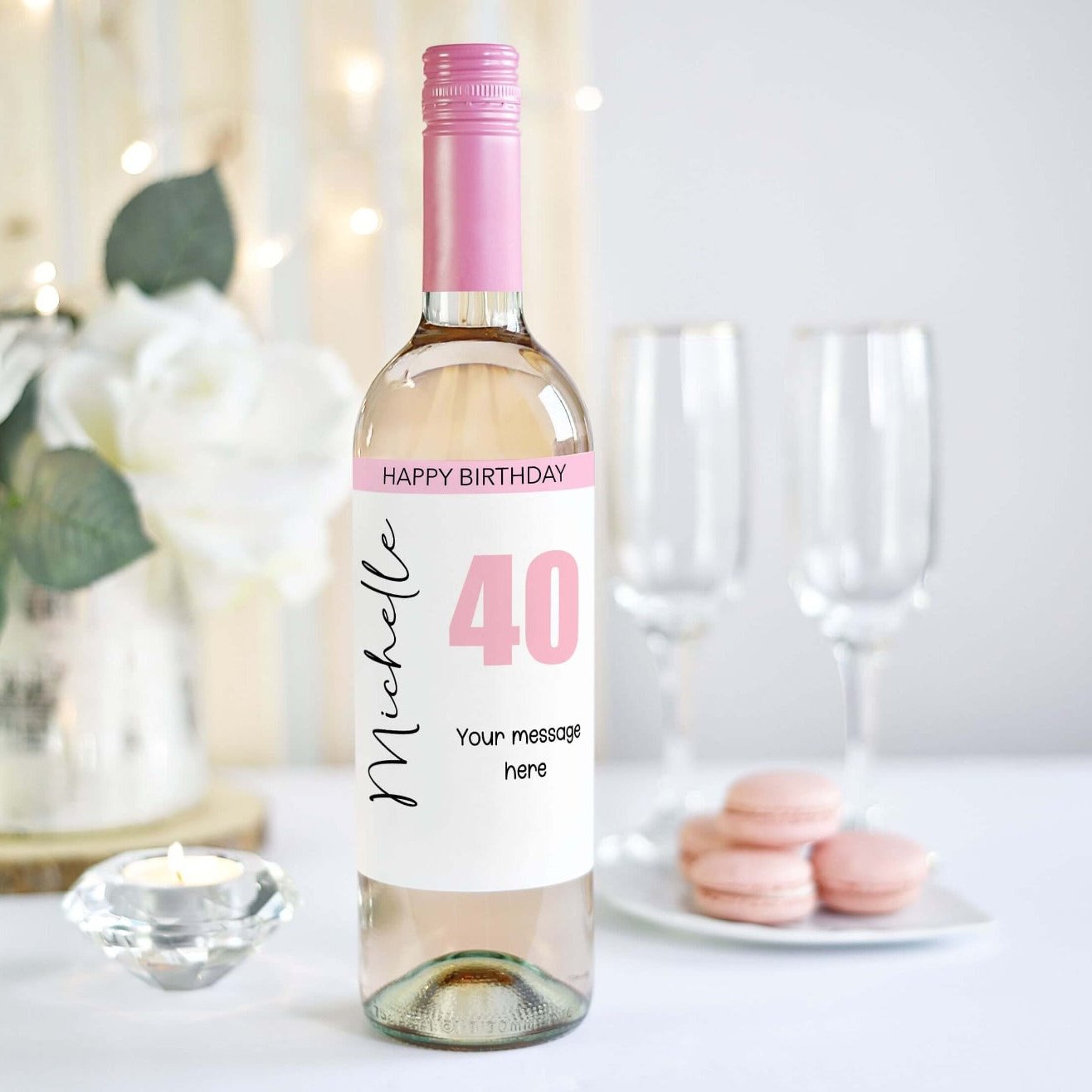 happy birthday wine label personalised with name and age
