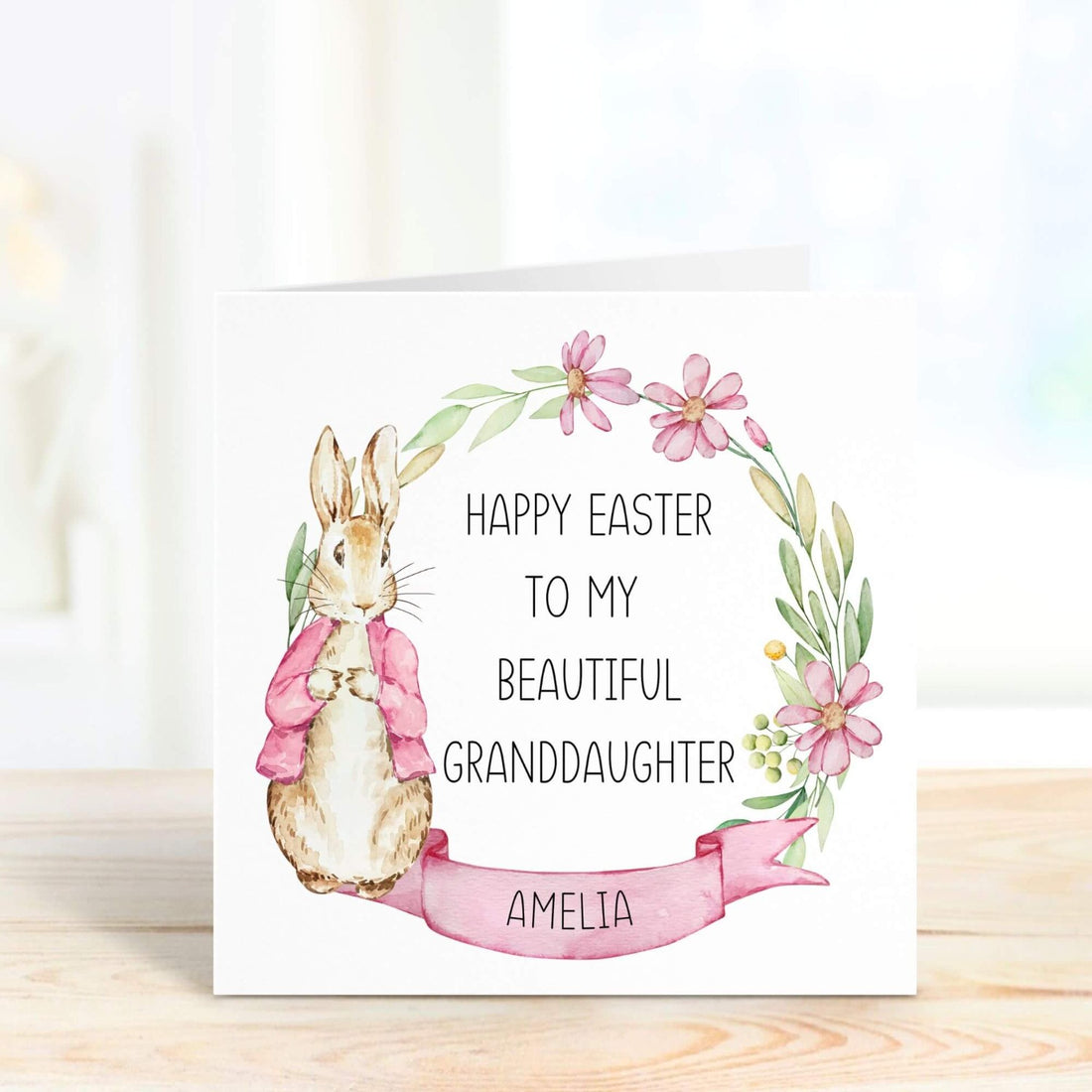 peter rabbit card with the words happy easter to my beautiful granddaughter