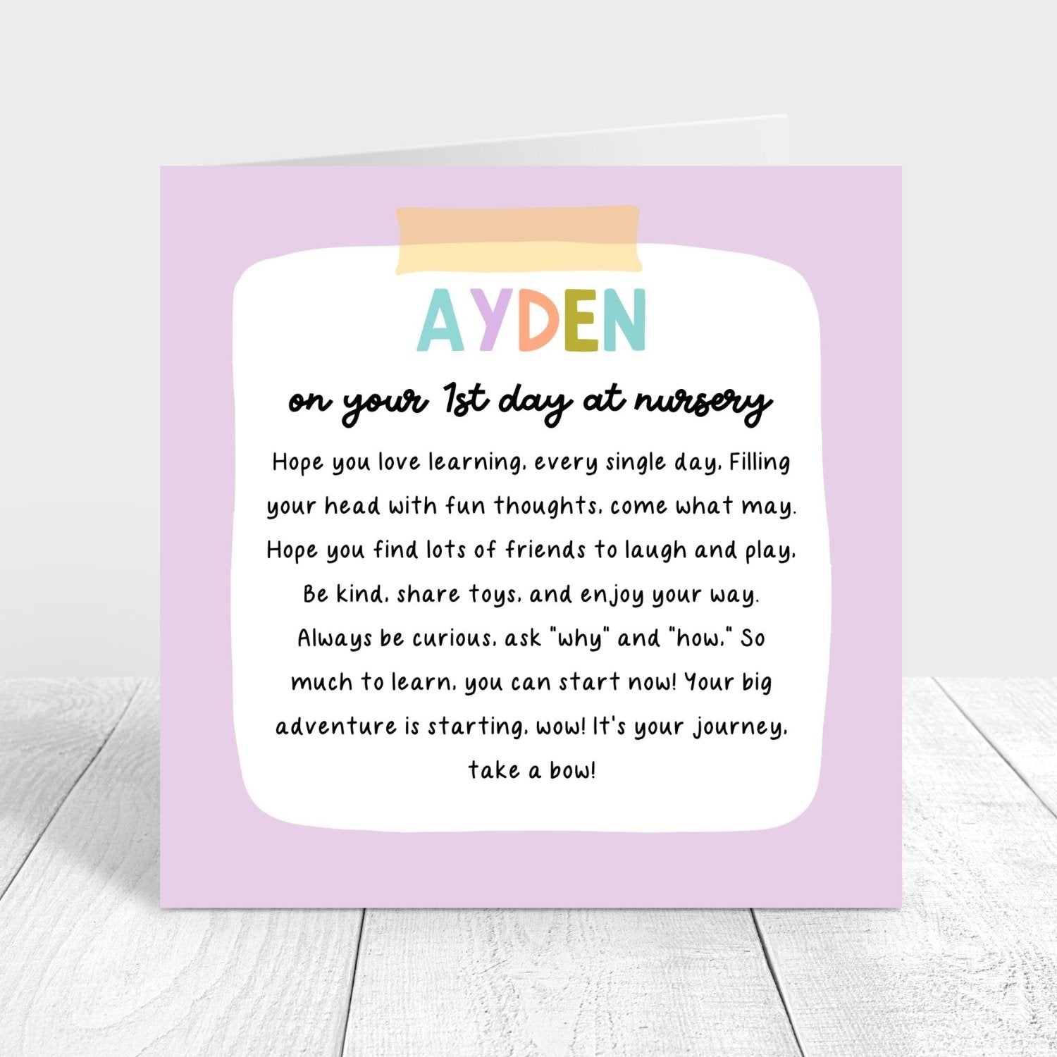 on your first day at nursery card with poem