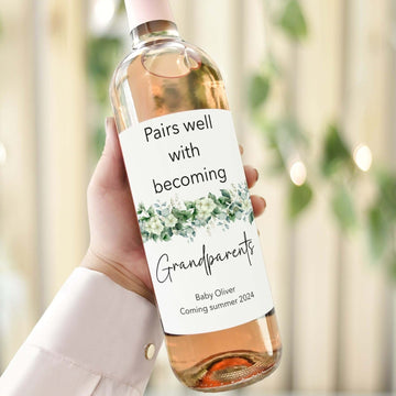 Pairs Well With Becoming Grandparents personalised wine bottle label