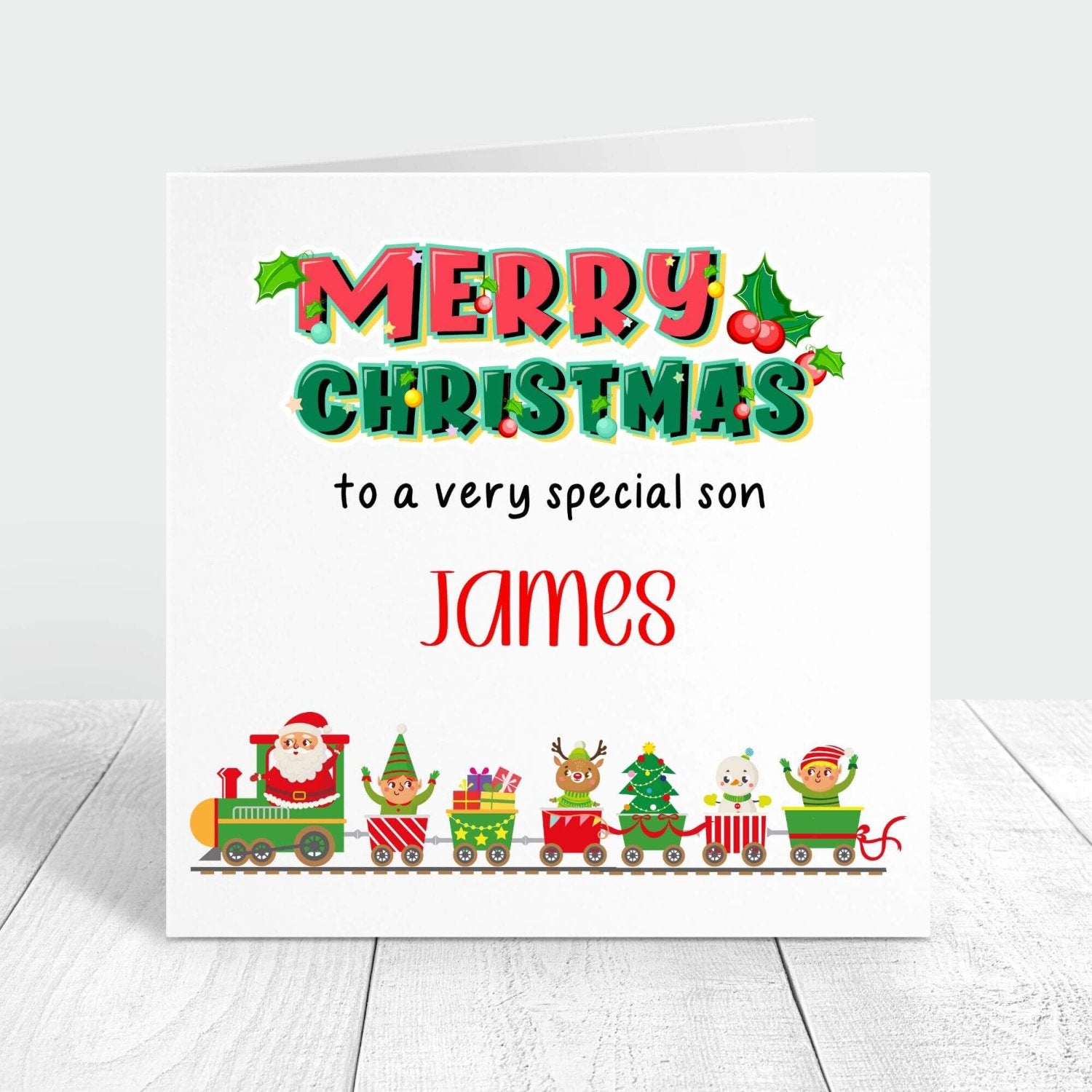 Merry Christmas to a very special son card with a christmas train