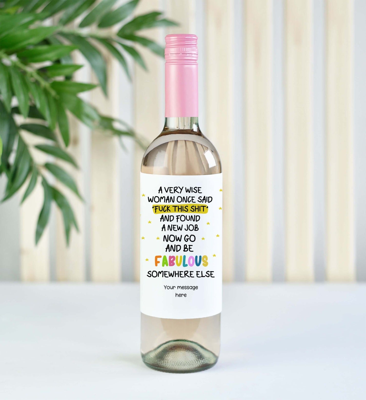 funny wine label for a new job gift