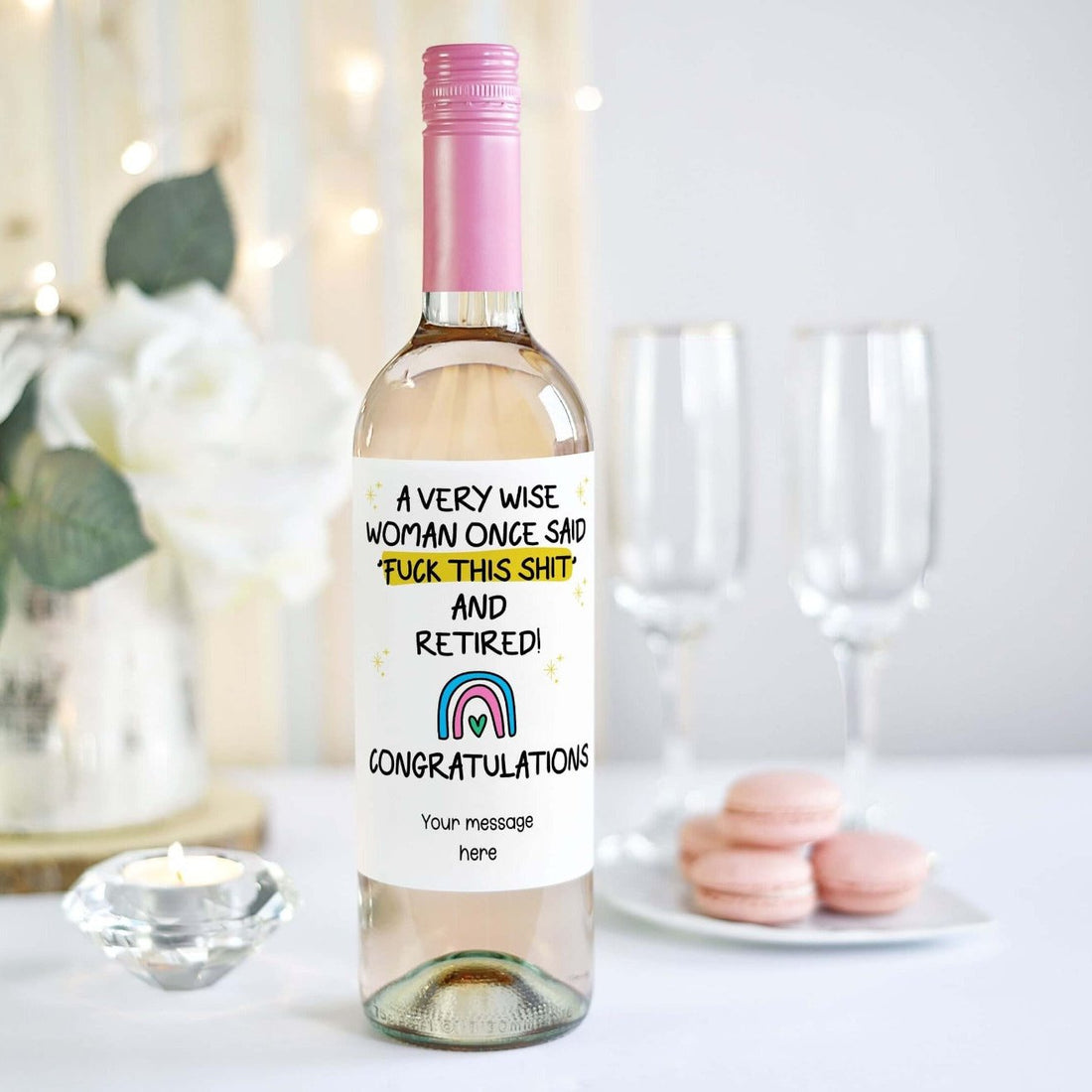 funny retirement gift personalised wine bottle label